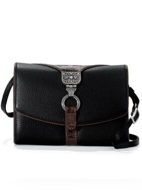 Brighton Black Pebbled Leather Bag with Strap and Silver Buckle Detail